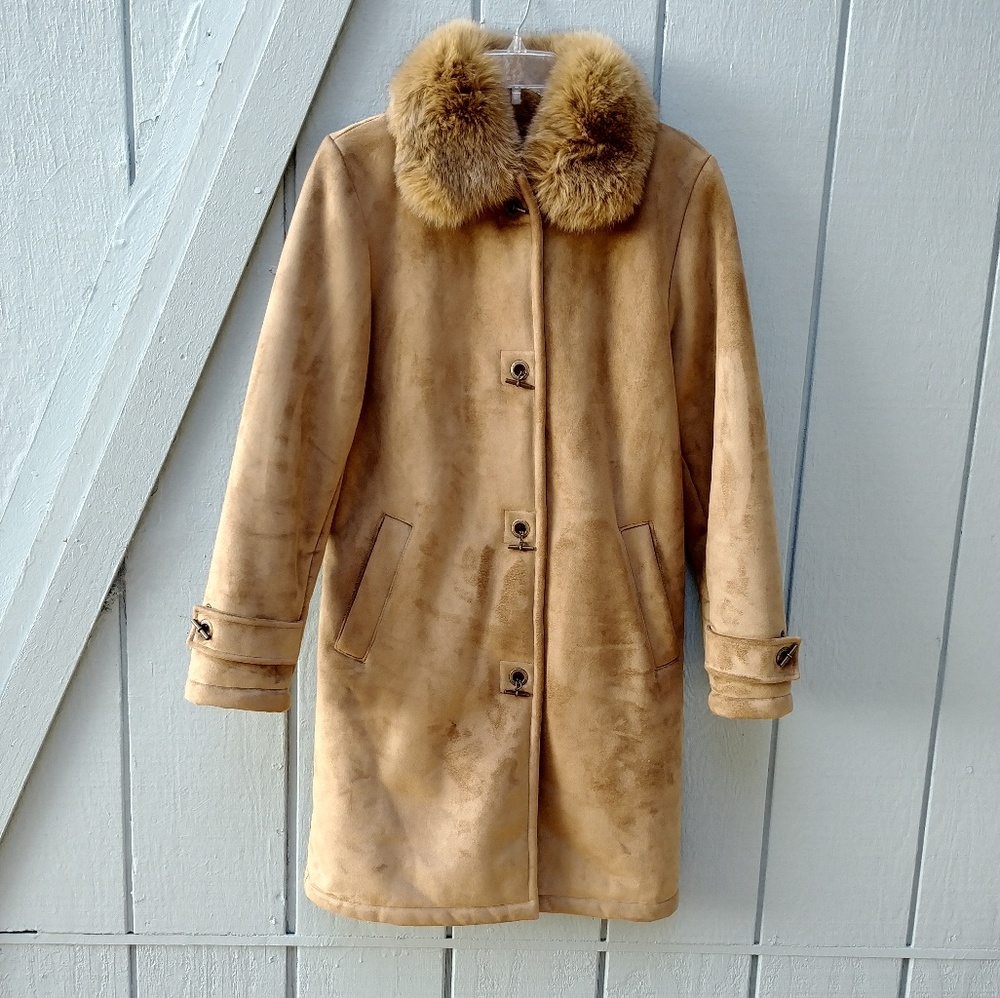 Dana Buchman mid length camel color coat size S